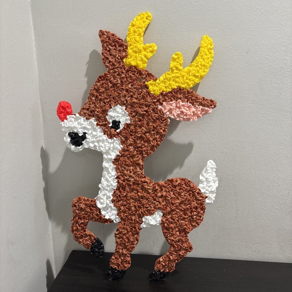 Vintage Rudolph The Red Nosed Reindeer 20" Melted Plastic Popcorn Christmas